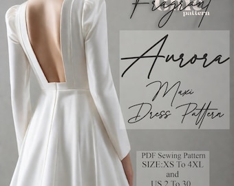 Modello di cucito per abito con schiena scoperta, modello di cucito per abito lungo, modello di cucito per abito da donna, modello di abito da ballo, modello di cucito PDF digitale