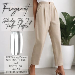 Modello di cucito per pantaloni / Modello di cucito per pantaloni / Modello di pantaloni con gamba a pioli plissettata / Modello di cucito per pantaloni da donna / Modello di cucito digitale PDF