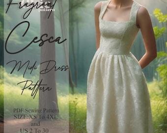 Square Neck Dress Pattern,Gathered Midi Dress Sewing Pattern,Women Dress Sewing Pattern,Medieval Dress Pattern,Digital PDF Sewing Pattern