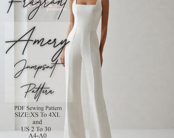 Square Neck Jumpsuit Sewing Pattern,Womens Jumpsuit Pattern,Bridal Formal Jumpsuit,PDF Digital Sewing Pattern,US 2 to 30 | XS to 4XL