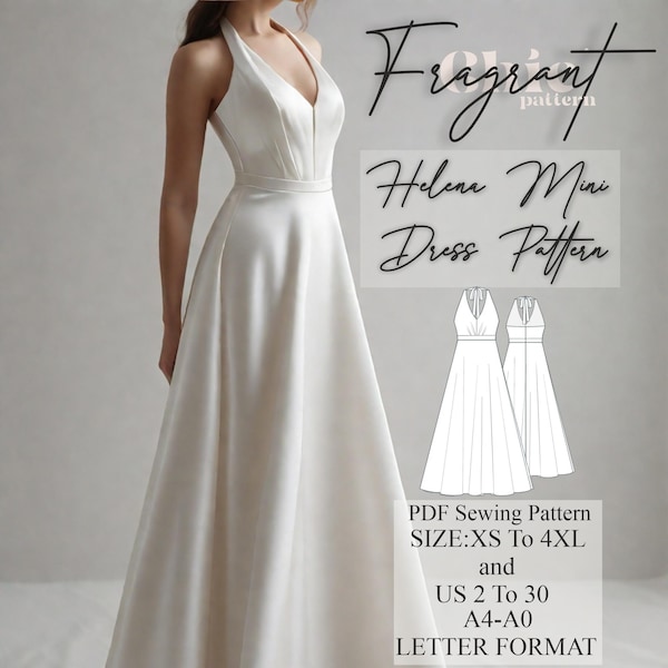 Halter Neck Dress Sewing Pattern | Maxi Dress Sewing Pattern | Women Dress Sewing Pattern Sewing Pattern Dress | PDF Digital Sewing Pattern