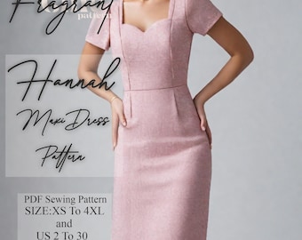 Patrón de costura de vestido de escote cuadrado, patrón de vestido largo, patrón de costura de vestido de mujer, patrón de costura de vestido, patrón de costura digital en PDF