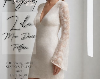 V-Neck Dress Sewing Pattern | Bell Sleeve Dress Pattern | Mini Dress Sewing Pattern | Women Dress Pattern | PDF Digital Sewing Pattern