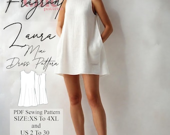 Mini Dress Pattern | Women Dress Sewing Pattern | Pocketed Linen Dress Pattern |  Sewing Patterns | Prom Dress | PDF Digital Sewing Pattern