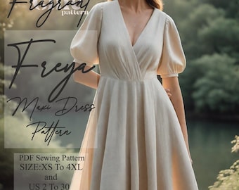 Patron de couture de robe longue, modèle S de robe à col cache-cœur, patron de robe à col en V, patron de couture de robe femme, patron de couture PDF numérique