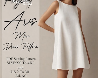 Summer Dress Sewing Pattern , Boat Neck Dress Pattern , Shift Mini Dress Sewing Pattern , Linen Dress Pattern , PDF Digital Sewing Pattern