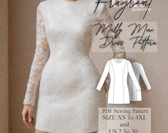 knee length dresses for ladies Short Dress Long Sleeve Ruched PDF Sewing Pattern – IndiePatterns main image 1