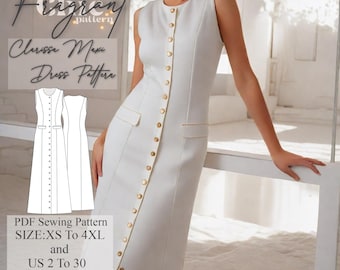 Padrão de costura de vestido com botões, padrão de costura de vestido longo, padrão de vestido de camisa, padrão de vestido feminino, vestido de botões, padrão de costura em PDF digital