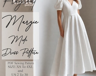 Kleid mit V-Ausschnitt, Damen Kleid Schnittmuster, Damen Kleid Schnittmuster, Damen Kleid Schnittmuster, Damen Kleid Schnittmuster, PDF Digitaler Schnittmuster, Midi Kleid Schnittmuster
