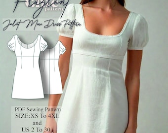 Mini Dress Pattern,Milkmaid Dress,Babydoll Dress,Linen Mini Dress,Cottagecore Dress,Fairy Dress,Graduation Dress,PDF Digital Sewing Pattern