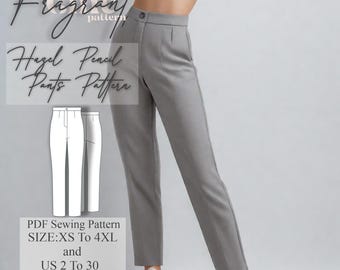 Women Pants Sewing Pattern, Trousers Sewing Pattern, Slim Fit Pants Pattern , High Waisted Pants, Sewing Pattern, PDF Digital Sewing Pattern