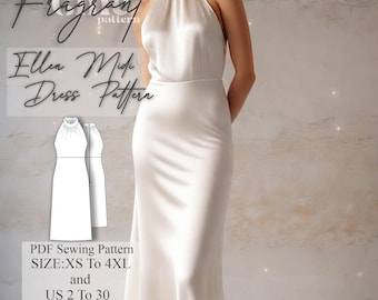 Halter Neck Dress Sewing Pattern,Midi Dress Pattern, Sewing Pattern For Women,Sewing Pattern, Prom Dress Pattern, PDF Digital Sewing Pattern