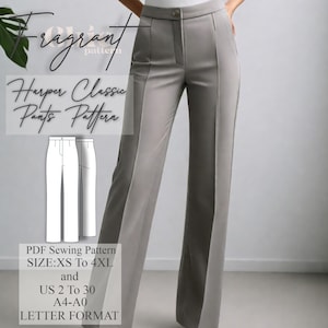 Straight Leg Pants Sewing Pattern | Trousers Sewing Pattern | Pants Pattern | Women Sewing Pattern | High Waisted Pants |Digital PDF Pattern