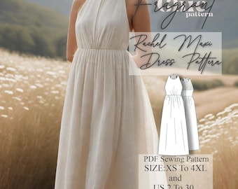 Halter Neck Maxi Dress Sewing Pattern,Linen Dress Pattern,Women Dress Sewing Pattern,Prom Dress Pattern,PDF Digital Sewing Pattern