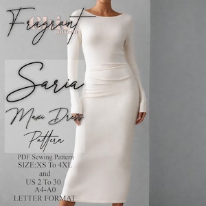 Bodycon Dress Sewing Pattern, Maxi Dress Sewing Pattern, Women Dress Sewing Pattern, Long Sleeved Dress Pattern, Digital PDF Sewing Pattern
