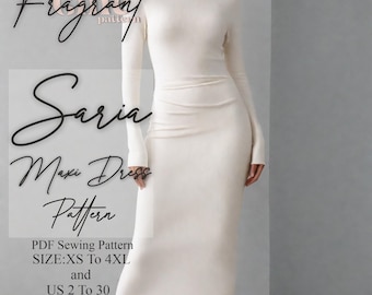 Bodycon Dress Sewing Pattern, Maxi Dress Sewing Pattern, Women Dress Sewing Pattern, Long Sleeved Dress Pattern, Digital PDF Sewing Pattern