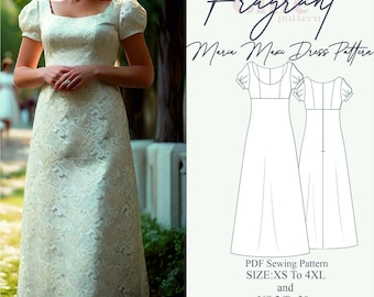 U-Ausschnitt Regency Kleid Schnittmuster, Renaissance Empire-Taille Kostüm, PDF Digitales Schnittmuster