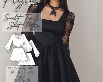 Modello di cucito per top, modello di cucito per gonna, modello di cucito per top + gonna, modello di cucito per set da donna, costume di Halloween, modello di cucito digitale PDF