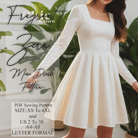 square neck long sleeve dress pattern Square Neck Dress Sewing Pattern | Mini Dress Sewing Pattern | Long Sleeve  Dress Pattern | Women Dress Pattern | PDF Digital Sewing Pattern