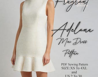 Patron de couture pour mini robe | Patron de couture pour robe femme | Robe sans manches | Patron de robe de bal | Robe de bal | Patron de couture numérique PDF