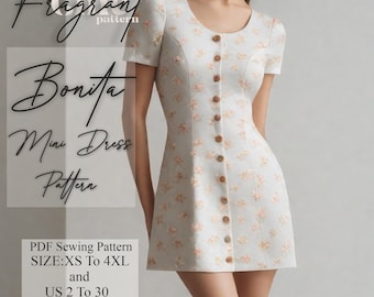Button Down Dress Sewing Pattern, Mini Dress Sewing Pattern , Button Front Dress , Women Dress Sewing Pattern , PDF Digital Sewing Pattern