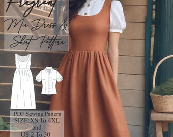 Dirndl Dress Sewing Pattern, Midi Dress Pattern, Shirt Sewing Pattern, Women Sewing Pattern , Cottagecore Dress,Digital PDF Sewing Pattern