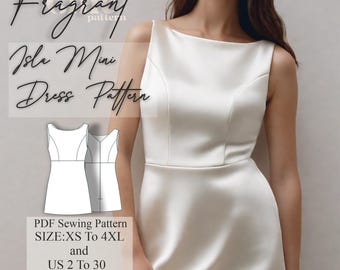 U-Boot-Ausschnitt Kleid Schnittmuster , Mini Kleid Schnittmuster , Kleid mit V-Ausschnitt , Frauen-Kleid Schnittmuster , Digitales PDF Schnittmuster