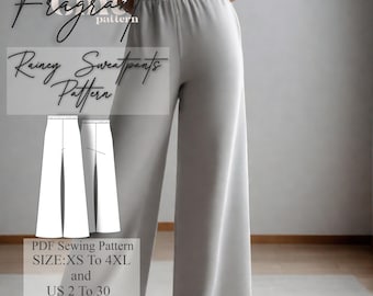 Jogginghose Schnittmuster, elastische Taille Hose,einfach Nähe Hose,Jogger Hose mit weitem Bein, Damen Jogginghose Schnittmuster, PDF Digital Schnittmuster