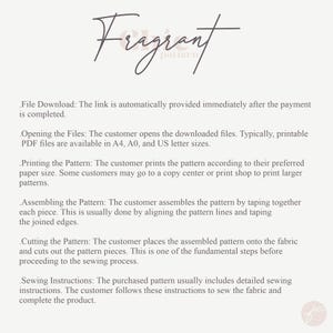 May include: A text document with instructions for assembling and sewing a pattern. The document includes the text "Fragrant pattern" at the top.