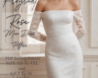 Women Dress Sewing Pattern | Off-Shoulder Dress  Pattern | Maxi Dress Pattern | Long Sleeve Dress | Prom Dress | Digital PDF Sewing Pattern