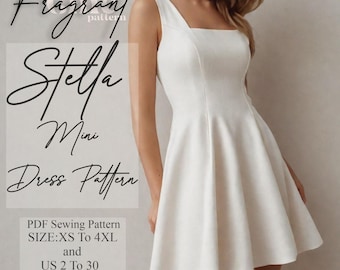 Modello di cucito per abito con scollo quadrato, modello di cucito per mini abito, modello di cucito per abito da donna, abito da ballo, abito formale, modello di cucito digitale PDF
