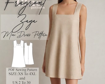 Square Neck Dress Sewing Pattern | Mini Dress Sewing Pattern | Women Dress Sewing Pattern | Summer Dress Sewing | Digital PDF Sewing Pattern