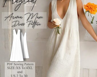V Neck Dress Pattern , Maxi Dress Sewing Pattern , Women Dress Sewing Pattern , Linen Dress , Summer Dress , Digital PDF Sewing Pattern