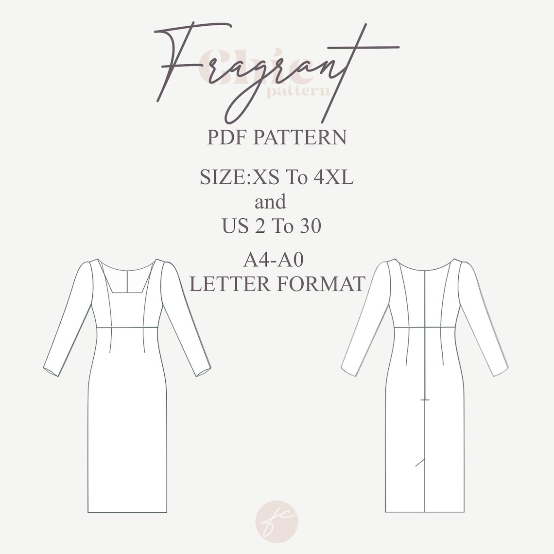 Square Neck Dress Pattern | Midi Dress Sewing Pattern | Long Sleeve ...