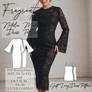 Midi Dress Sewing Pattern, Pencil Dress Pattern, Flared Long Sleeve Dress, Prom Dress, Women Dress Sewing Pattern,Digital PDF Sewing Pattern
