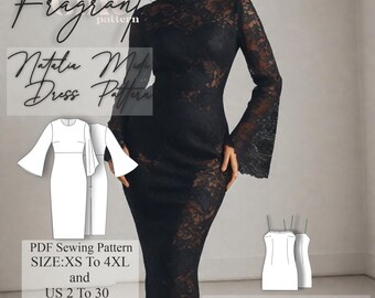 long sleeve pencil dress pattern Long Sleeve Dress Pattern, Pencil Dress Sewing Pattern, Simple Dress Pattern, Easy Sewing Patterns, Digital Sewing Pattern, Instant Download