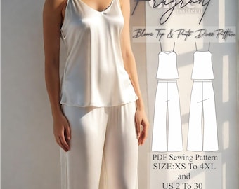 Nightwear Set Sewing Pattern, Women T-shirt and Shorts Pattern, Pyjama Sleepwear Pattern, Women Pajamas Pattern, PDF Digital Sewing Pattern