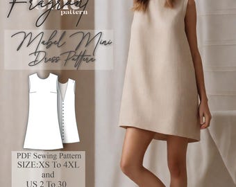 Minikleid Schnittmuster, Leinenkleid, Leinenkleid, Heimkehr Boho Kleid, Milchmädchen Sommerkleid, XS-4XL, PDF Digitales Schnittmuster