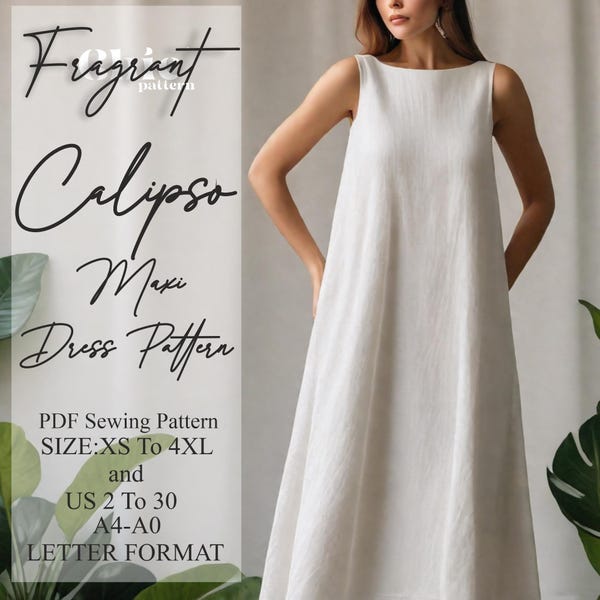 Boat Neck Dress Pattern ,Shift Maxi Dress Sewing Pattern ,Women Dress Sewing Pattern ,Summer Linen Dress Pattern ,Digital PDF Sewing Pattern