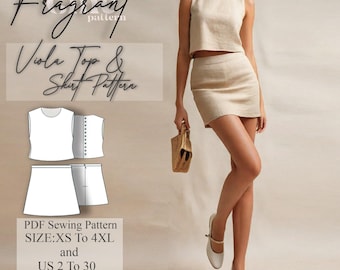 Set Linen Top And Mini Skirt Sewing Pattern, Linen Summer Mini Skirt,Linen Summer Top,Summer Set Sewing Pattern,PDF Digital Sewing Pattern