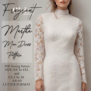 タートルネックドレスの縫製パターン、長袖ドレスのパターン、ミニドレスの縫製パターン、女性用ドレスのパターン、PDF デジタル縫製パターン