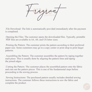 May include: A text document with instructions for assembling and sewing a pattern. The document includes the text "Fragrant pattern" at the top.