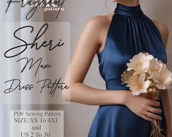 Halter Neck Dress Sewing Pattern, Maxi Dress Sewing Pattern, Women Dress Sewing Pattern, Prom Dress, Formal Dress,Digital PDF Sewing Pattern
