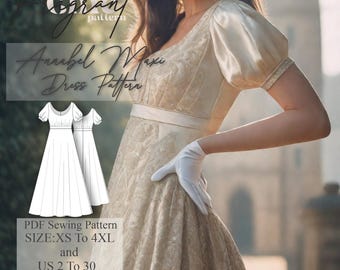 Regency Maxi Dress Sewing Pattern , Romantic Renaissance Dress Pattern , Cottagecore Dress Pattern , PDF Digital Sewing Pattern