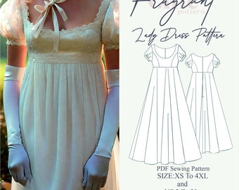 Empire Taille Regency Kleid Schnittmuster, Renaissance Cosplay Kostüm, PDF Digitales Schnittmuster