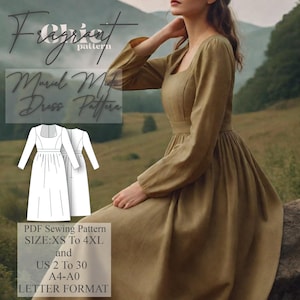 Medieval Dress Sewing Pattern, Midi Dress Sewing Pattern, Renaissance Regency Dress Patern ,Costume Dress Pattern,PDF Digital Sewing Pattern