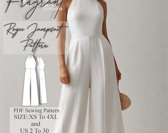 Neckholder Jumpsuit Muster | Overall Schnittmuster | Frauen Schnittmuster | Abschlussball Jumpsuit Muster | PDF Digitales Schnittmuster