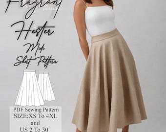 Midi Skirt Sewing Pattern | Skirt Pattern | Sewing Pattern for Women | Women Sewing Pattern |  PDF Digital Sewing Pattern