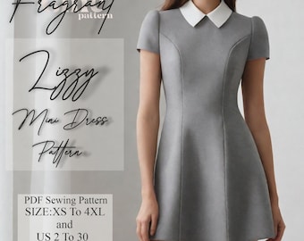 Patron de couture de robe avec col, Mini modèle de robe, Patron de couture de robe femme, Patrons de couture, Robe de bal, Patron de couture numérique PDF