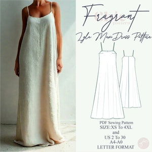 Schnittmuster für Sommer-Leinen-Maxikleid, einfaches Kleid-Muster, Sommerkleid-Muster, Strandkleid, Boho-Strandhochzeit, PDF Digitaler Schnittmuster